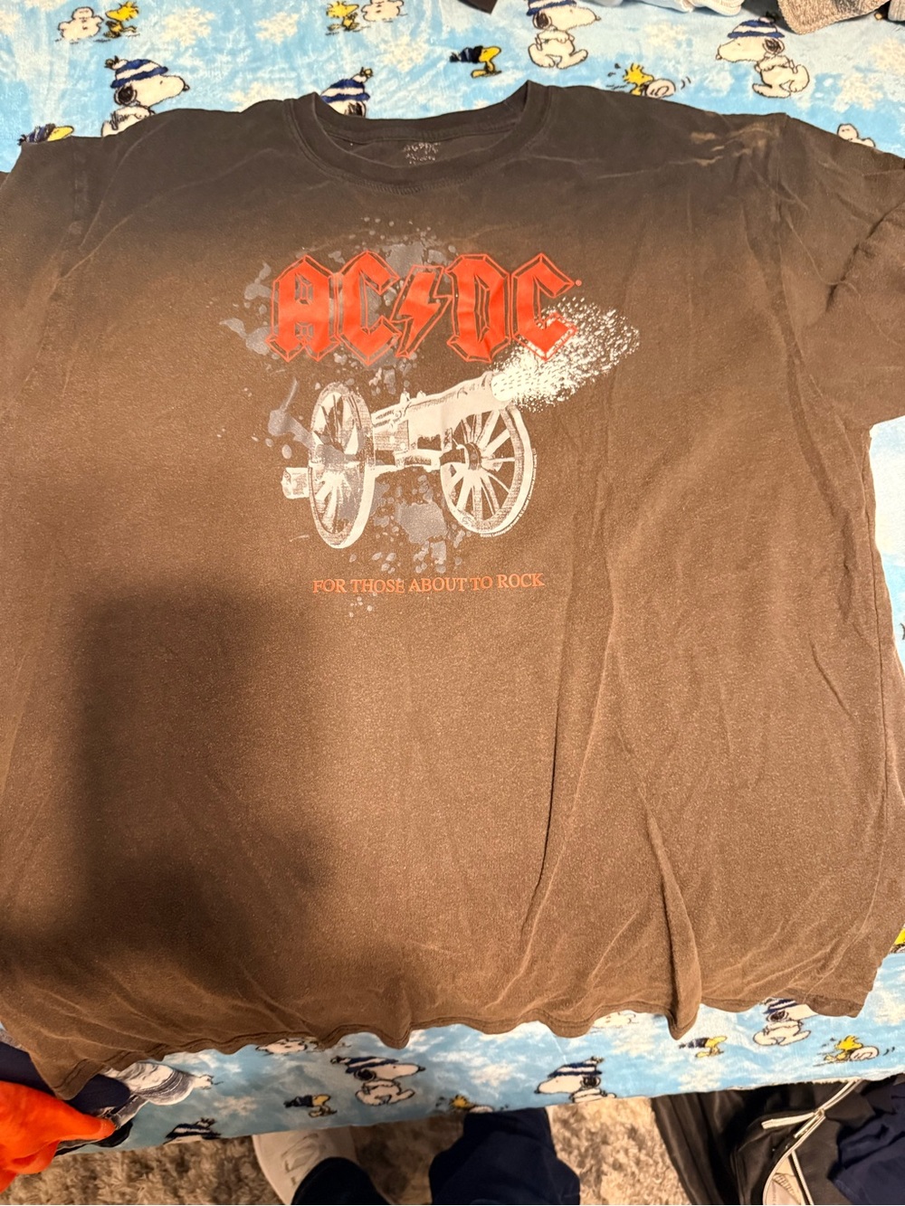 AC/DC Black Tee with Red Logo and White Cannon Graphic